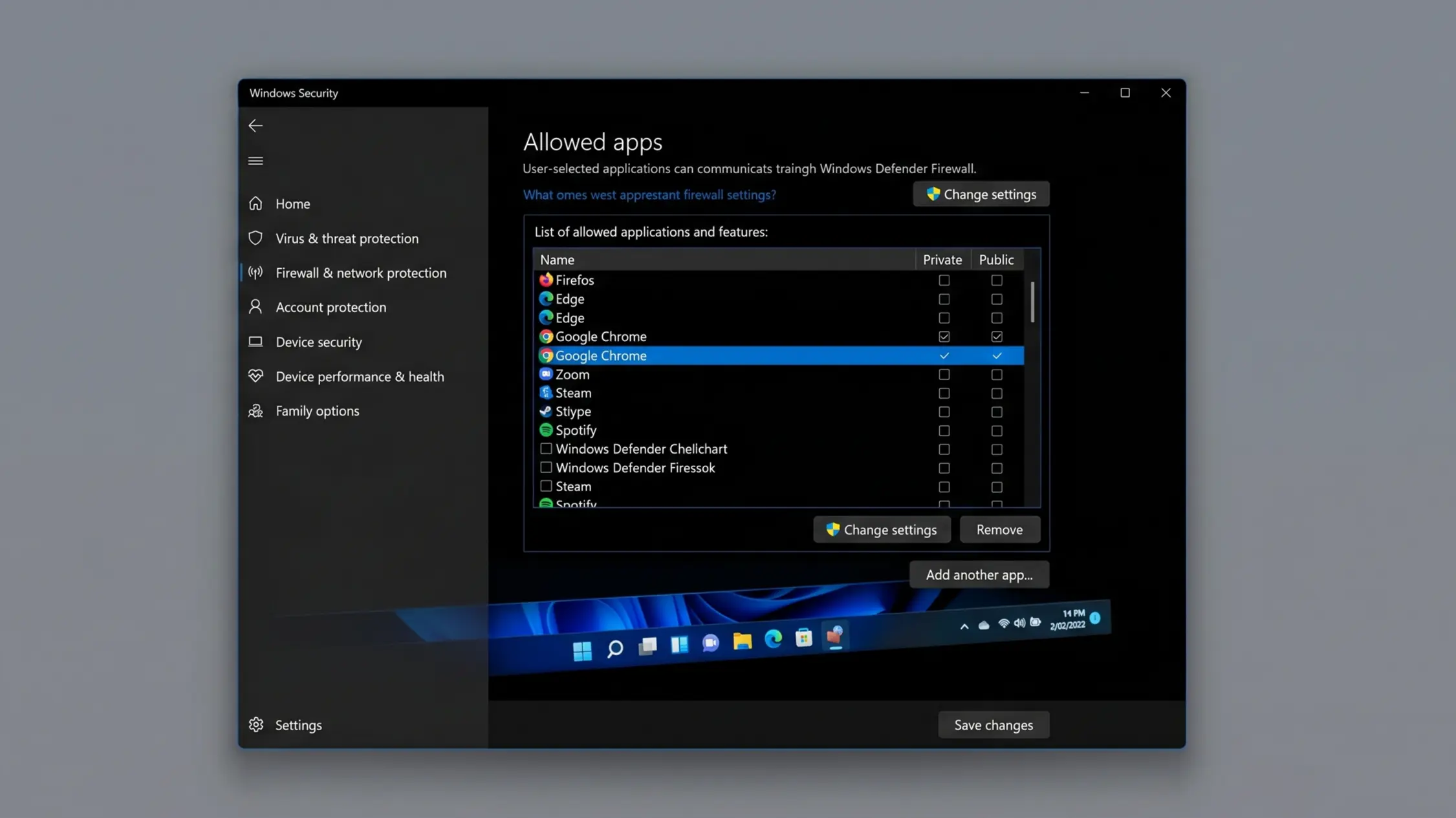Windows Defender Firewall allow an app screen with Google Chrome checkbox