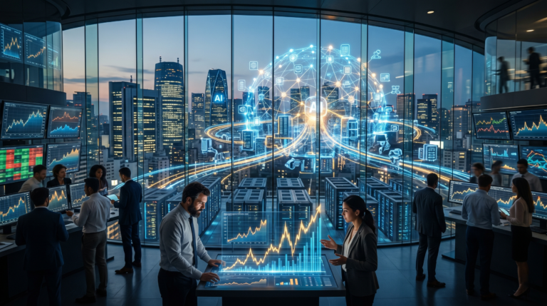 Artificial intelligence investment boom illustrated through advanced AI technology and growing market speculation