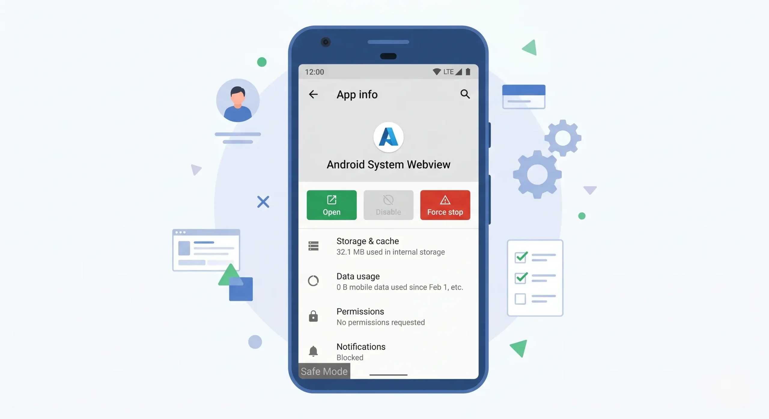 Android phone in Safe Mode for trojan virus removal process