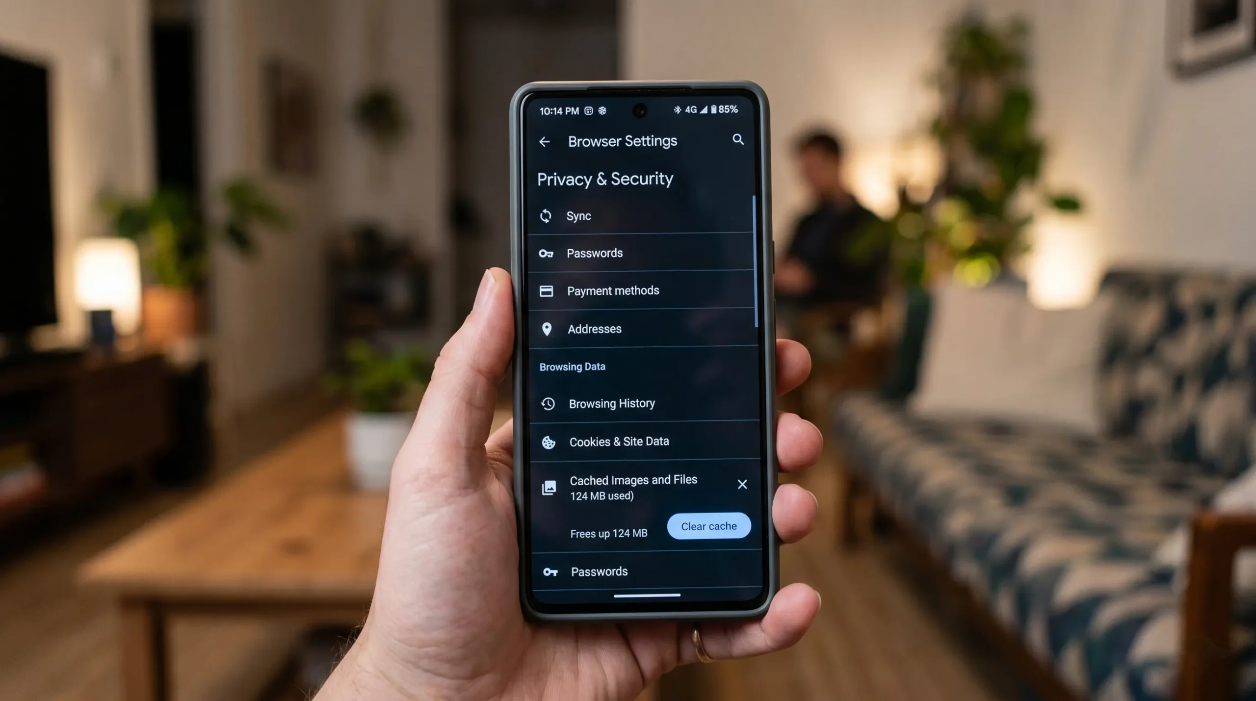 How to Increase Wi-Fi Speed in Mobile |15 Best Easy Tips 1 Mobile browser settings showing the clear cache and browsing data option