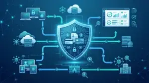 Expert guide showing how to evaluate data privacy with a digital shield and data flow diagram