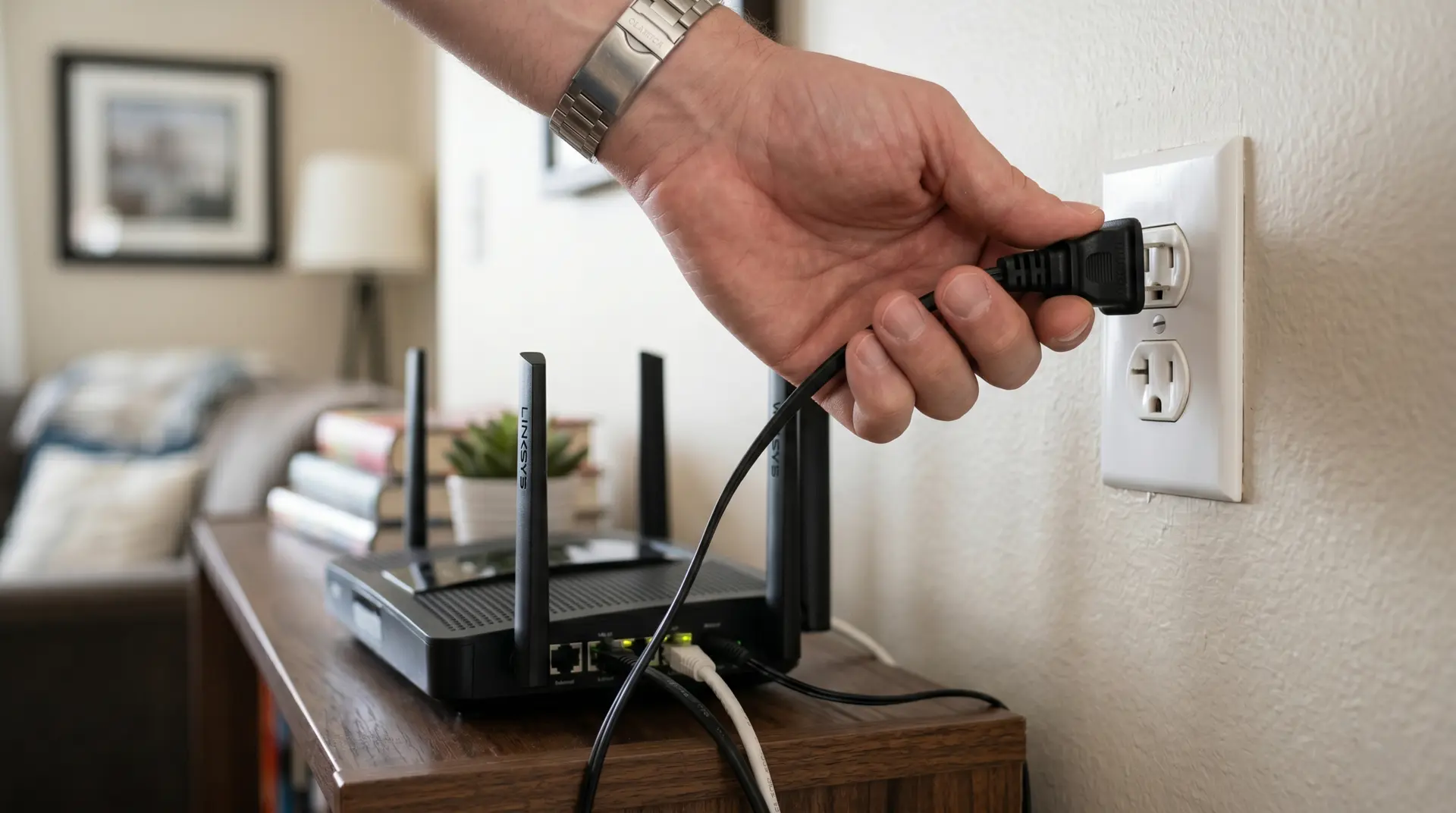 How to Increase Wi-Fi Speed in Mobile |15 Best Easy Tips 2 Hands unplugging a Wi-Fi router power cable to restart the device