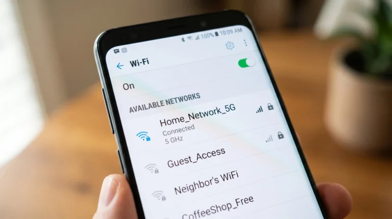 Phone Wi-Fi settings screen showing 2.4GHz and 5GHz network options
